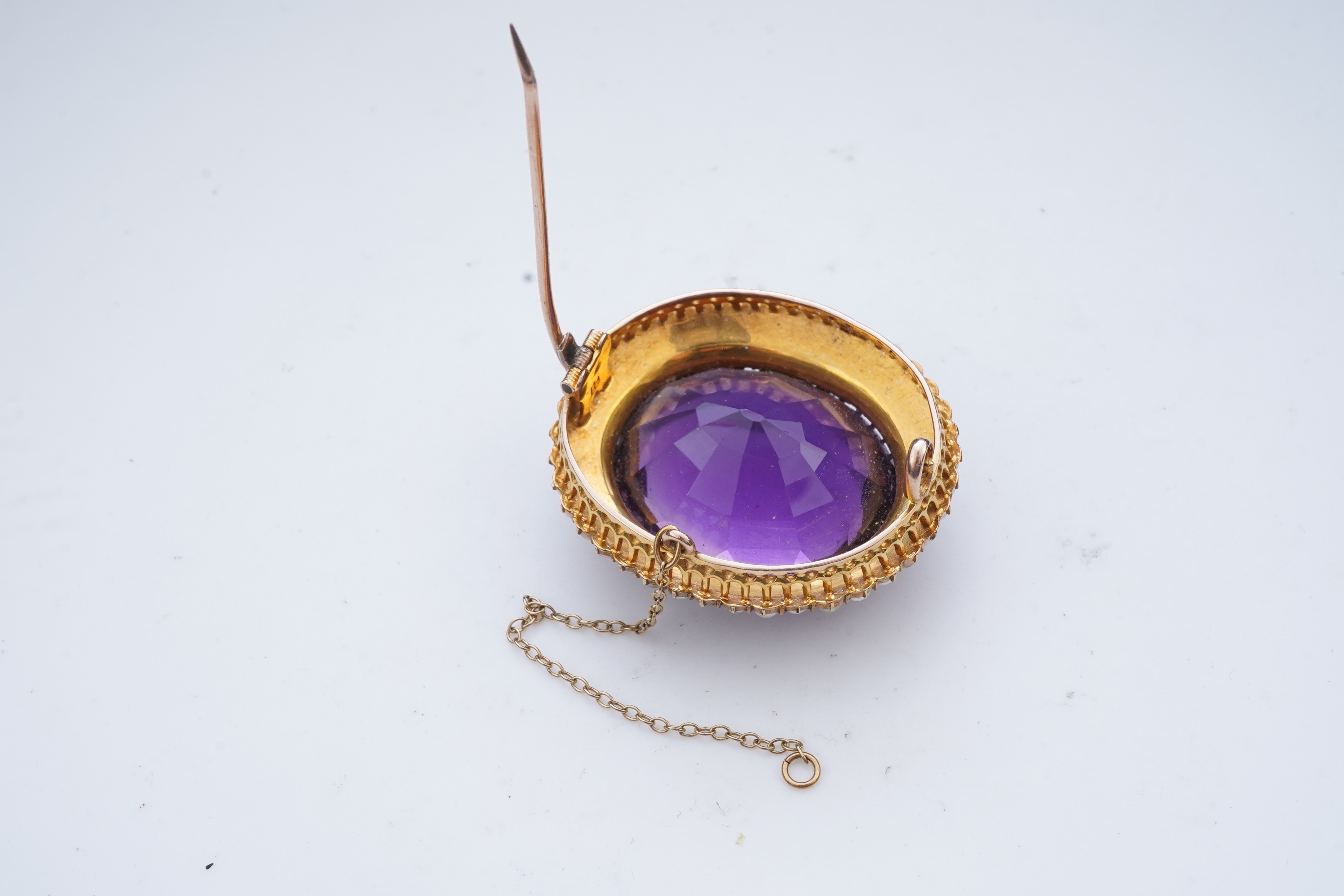 An Edwardian amethyst and seed pearl brooch, early 20th century